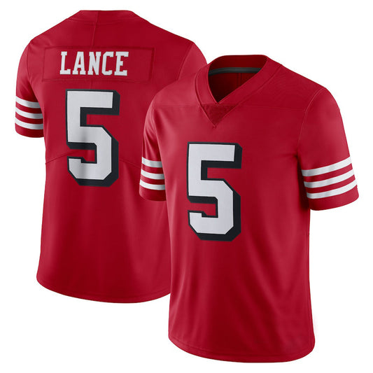 SF.49ers #5 Trey Lance New Red Black Stitched American Football Jerseys 2022