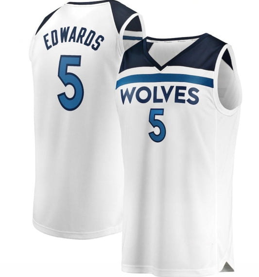 M.Timberwolves #5 Anthony Edwards Fast Break Replica Player Jersey - Association Edition - White American Basketball Jersey UNEC