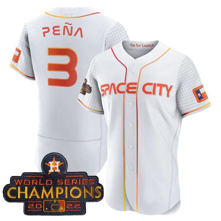 #3 Jeremy Pena Houston Astros White 2023 SPACE CITY CHAMPIONS FLEX JERSEY ¨C ALL STITCHED Baseball Jerseys