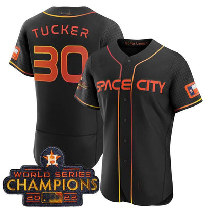 #30 Kyle Tucker Houston Astros 2023 SPACE CITY CHAMPIONS FLEX JERSEY ¨C Black ALL STITCHED Baseball Jerseys