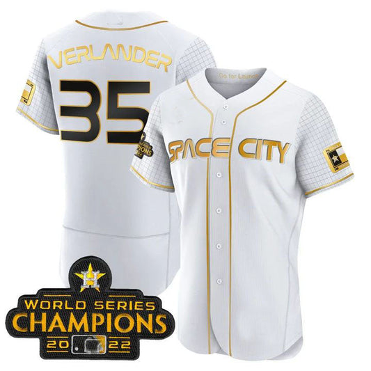 #35 Justin Verlander Houston Astros 2023 SPACE CITY CHAMPIONS FLEX JERSEY ¨C WHITE ALL STITCHED Baseball Jerseys