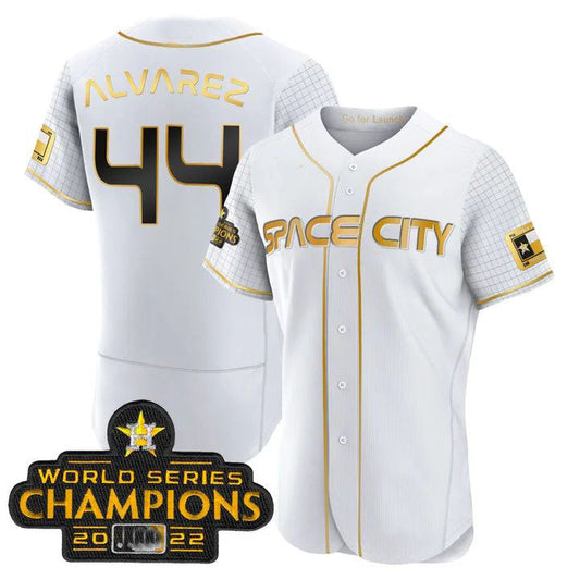 #44 Yordan Alvarez Houston Astros White 2023 SPACE CITY CHAMPIONS FLEX JERSEY ¨C ALL STITCHEDBaseball Jerseys