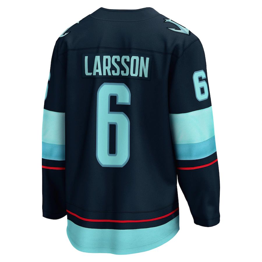 S.Kraken #6 Adam Larsson Fanatics Branded Home Breakaway Player Jersey Deep Sea Blue Stitched American Hockey Jersey UNEC