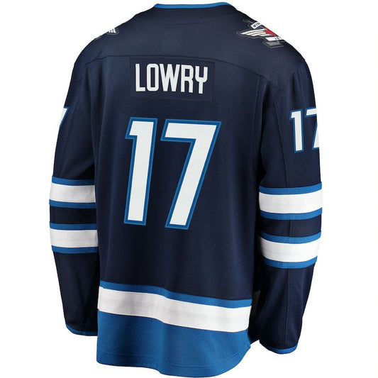 W.Jets #17 Adam Lowry Fanatics Branded Breakaway Replica Jersey Navy Stitched American Hockey Jersey UNEC