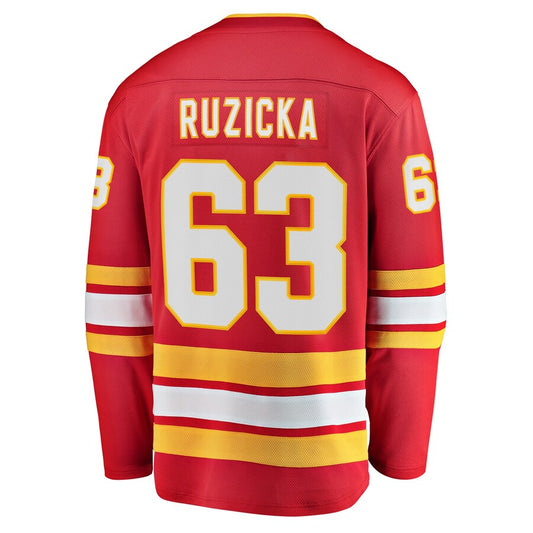 C.Flames #63 Adam Ruzicka Fanatics Branded Home Breakaway Player Jersey Red Stitched American Hockey Jersey UNEC