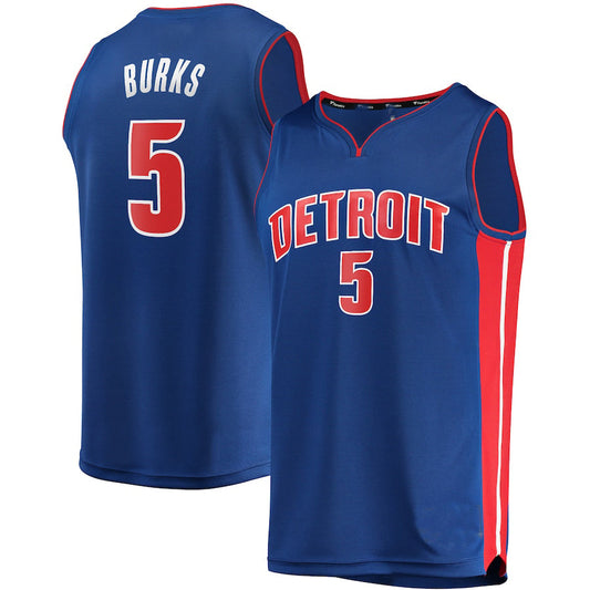 D.Pistons #5 Alec Burks Fanatics Branded Fast Break Replica Jersey Icon Edition Blue Stitched American Basketball Jersey UNEC