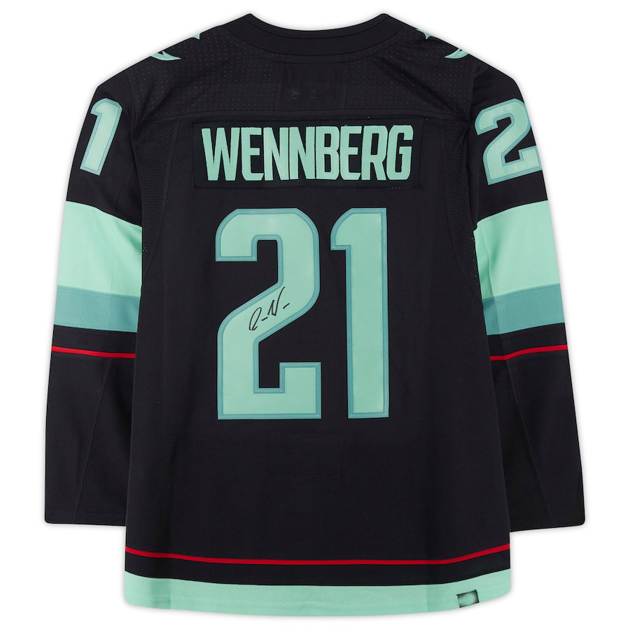 S.Kraken #21 Alex Wennberg Fanatics Authentic Autographed  with Inaugural Season Jersey Patch Blue Stitched American Hockey Jersey UNEC