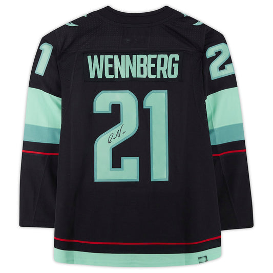 S.Kraken #21 Alex Wennberg Fanatics Authentic Autographed  with Inaugural Season Jersey Patch Blue Stitched American Hockey Jersey UNEC