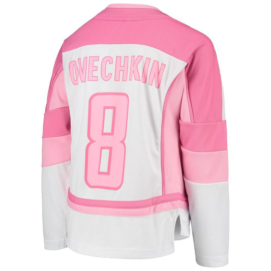 W.Capitals #8 Alex Ovechkin Girls Fashion Player Jersey White Stitched American Hockey Jersey UNEC