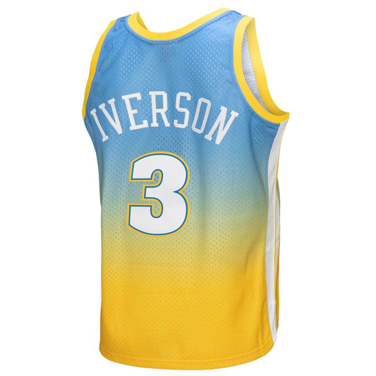 D.Nuggets #3 Allen Iverson Mitchell & Ness 2006-07 Hardwood Classics Fadeaway Swingman Player Jersey Yellow Blue Stitched American Basketball Jersey UNEC
