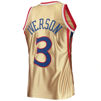 PH.76ers #3 Allen Iverson Mitchell & Ness 75th Anniversary 1996-97 Hardwood Classics Swingman Jersey Gold Stitched American Basketball Jersey UNEC