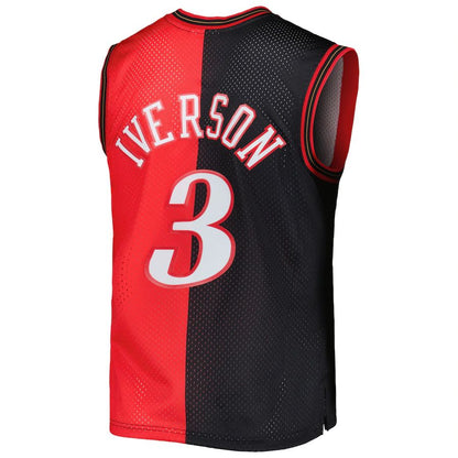 PH.76ers #3 Allen Iverson Mitchell & Ness Hardwood Classics 2000-01 Split Swingman Jersey BlackRed Stitched American Basketball Jersey UNEC