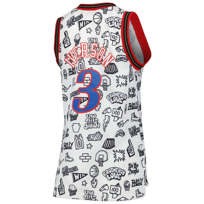 PH.76ers #3 Allen Iverson Mitchell & Ness Women's 2000 Doodle Swingman Jersey White Stitched American Basketball Jersey UNEC