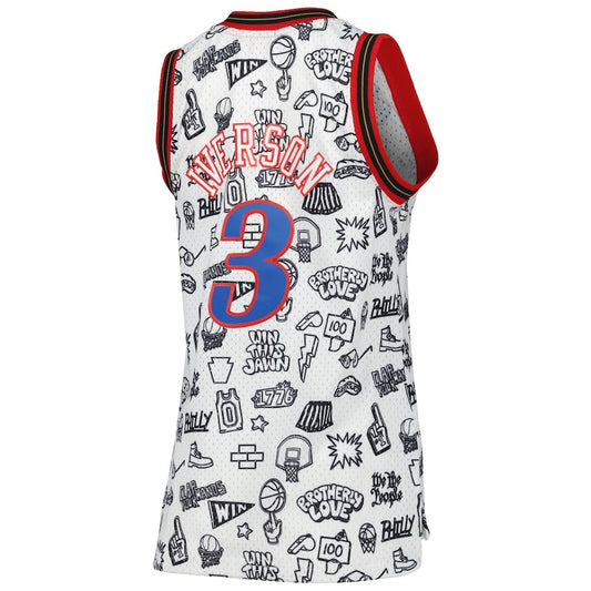 PH.76ers #3 Allen Iverson Mitchell & Ness Women's 2000 Doodle Swingman Jersey White Stitched American Basketball Jersey UNEC