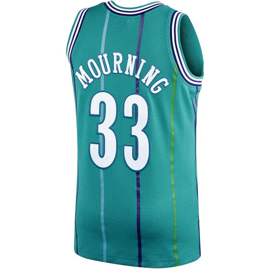 C.Hornets #33 Alonzo Mourning Mitchell & Ness 1992-93 Hardwood Classics Swingman Player Jersey  Teal Stitched American Basketball Jersey UNEC