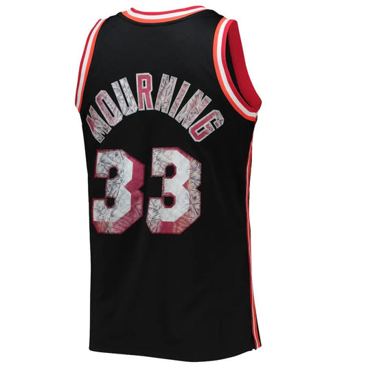 M.Heat #33 Alonzo Mourning Mitchell & Ness 1996-97 Hardwood Classics 75th Anniversary Diamond Swingman Jersey Black Stitched American Basketball Jersey UNEC