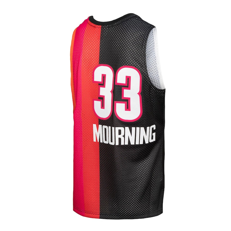 M.Heat #33 Alonzo Mourning Mitchell & Ness Hardwood Classics 2005-06 Split Swingman Jersey BlackRed Red Stitched American Basketball Jersey UNEC