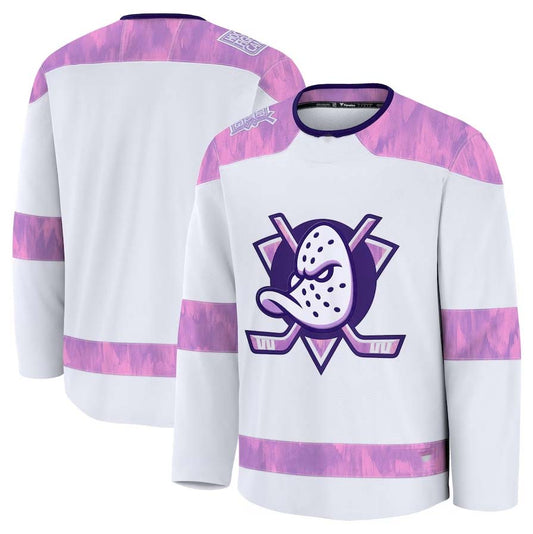 A.Ducks Fanatics 2024 Hockey Fights Cancer Practice Jersey - White Stitched American Hockey Jersey UNEC