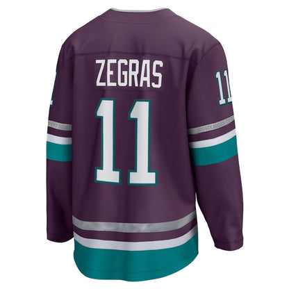 A.Ducks #11 Trevor Zegras Fanatics 30th Anniversary Premier Breakaway Jersey - Purple Stitched American Hockey Jersey UNEC