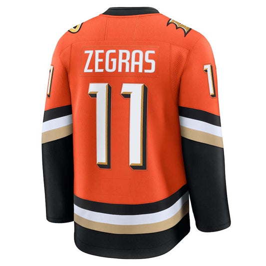 A.Ducks #11 Trevor Zegras Fanatics Home Premium Jersey - Orange Stitched American Hockey Jersey UNEC