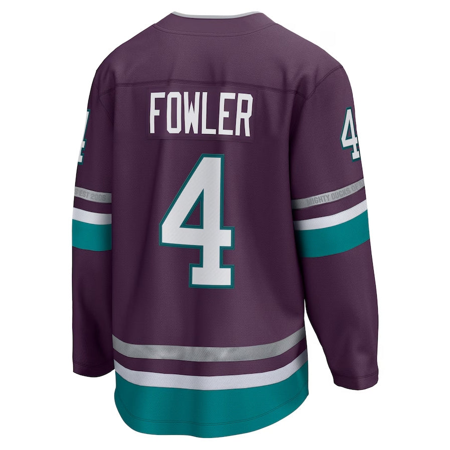 A.Ducks #4 Cam Fowler Fanatics 30th Anniversary Premier Breakaway Jersey - Purple Stitched American Hockey Jersey UNEC
