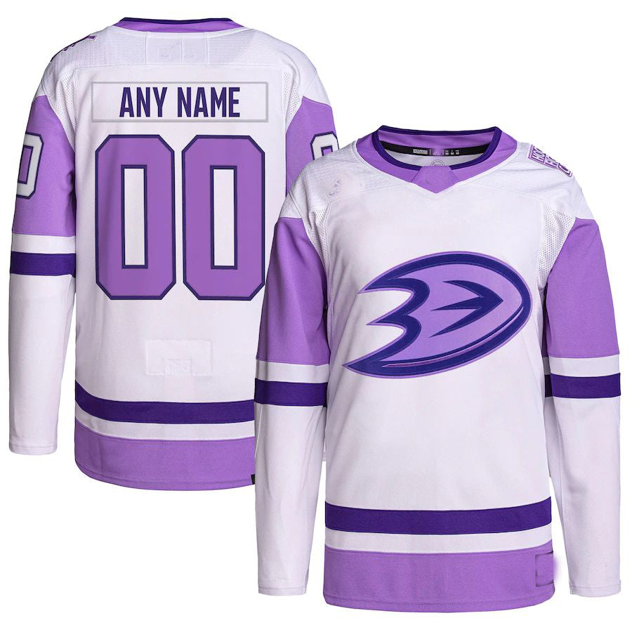 Custom A.Ducks Fights Cancer Primegreen Authentic White/Purple Stitched American Hockey Jersey UNEC