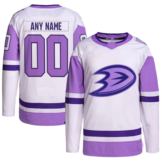 Custom A.Ducks Fights Cancer Primegreen Authentic White/Purple Stitched American Hockey Jersey UNEC