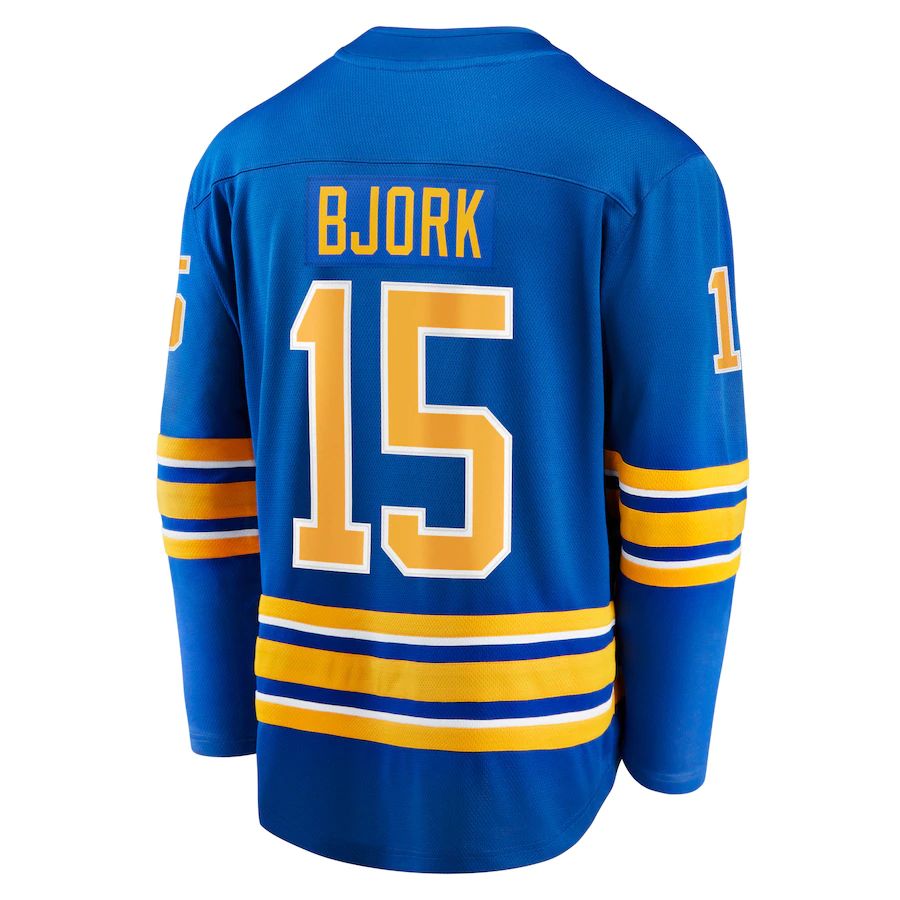 B.Sabres #15 Anders Bjork Fanatics Branded Team Home Breakaway Player Jersey  Royal Stitched American Hockey Jersey UNEC