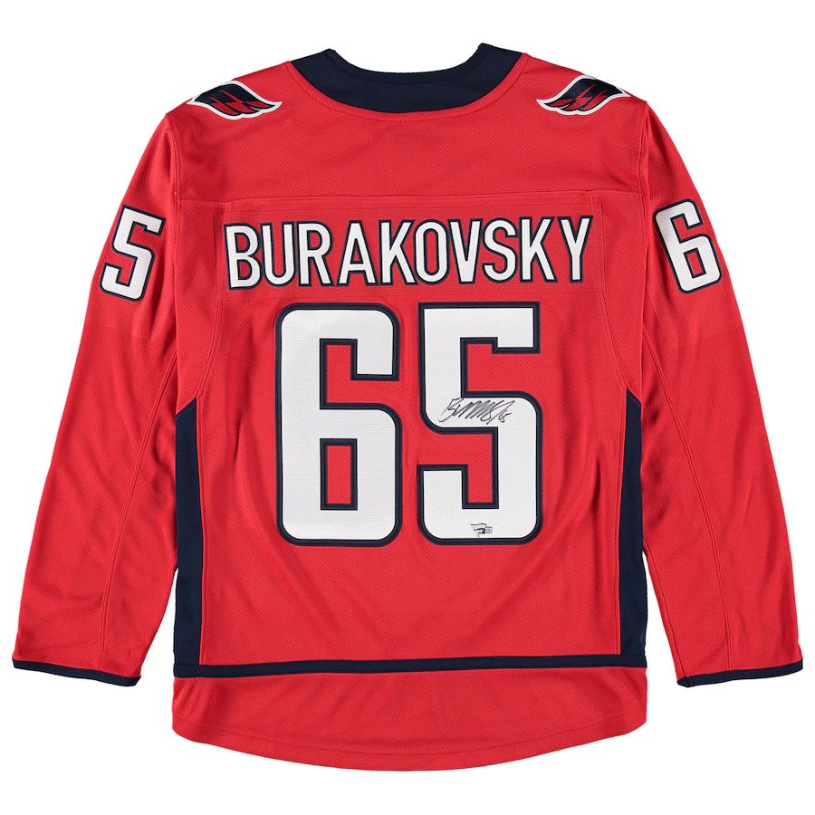 W.Capitals #65 Andre Burakovsky Fanatics Authentic Autograph Jersey  Red Stitched American Hockey Jersey UNEC
