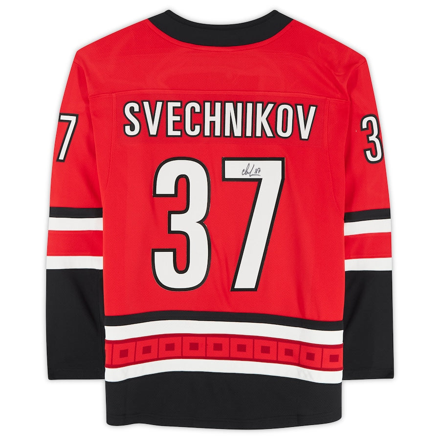 C.Hurricanes #37 Andrei Svechnikov Fanatics Authentic Autographed Fanatics Breakaway Jersey Red Stitched American Hockey Jersey UNEC