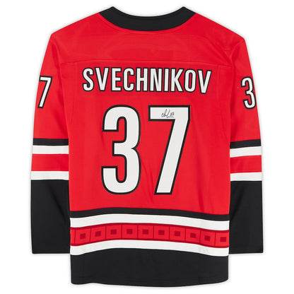C.Hurricanes #37 Andrei Svechnikov Fanatics Authentic Autographed Fanatics Breakaway Jersey Red Stitched American Hockey Jersey UNEC