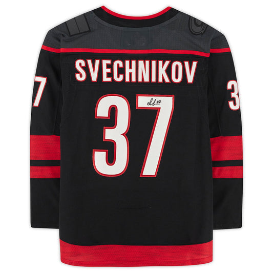 C.Hurricanes #37 Andrei Svechnikov Fanatics Authentic Autographed Jersey Black Stitched American Hockey Jersey UNEC