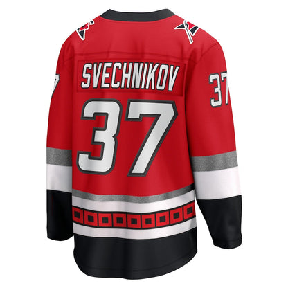 C.Hurricanes #37 Andrei Svechnikov Fanatics Branded 25th Anniversary Premier Breakaway Player Jersey Red Stitched American Hockey Jersey UNEC