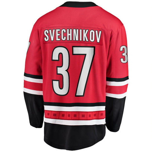 C.Hurricanes #37 Andrei Svechnikov Hurricanes Fanatics Branded Home Premier Breakaway Player Jersey Red Stitched American Hockey Jersey UNEC