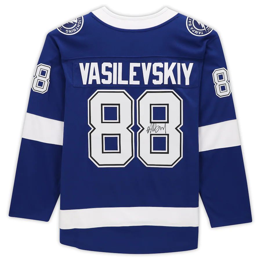 TB.Lightning #88 Andrei Vasilevskiy Fanatics Authentic Autographed Breakaway Jersey Blue Stitched American Hockey Jersey UNEC