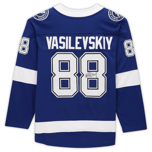 TB.Lightning #88 Andrei Vasilevskiy Fanatics Authentic Autographed Breakaway Jersey Blue Stitched American Hockey Jersey UNEC
