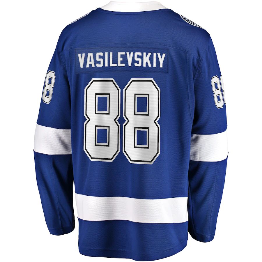 TB.Lightning #88 Andrei Vasilevskiy Fanatics Branded Home 2022 Stanley Cup Final Breakaway Player Jersey  Blue Stitched American Hockey Jersey UNEC