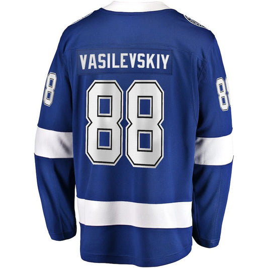 TB.Lightning #88 Andrei Vasilevskiy Fanatics Branded Home 2022 Stanley Cup Final Breakaway Player Jersey  Blue Stitched American Hockey Jersey UNEC