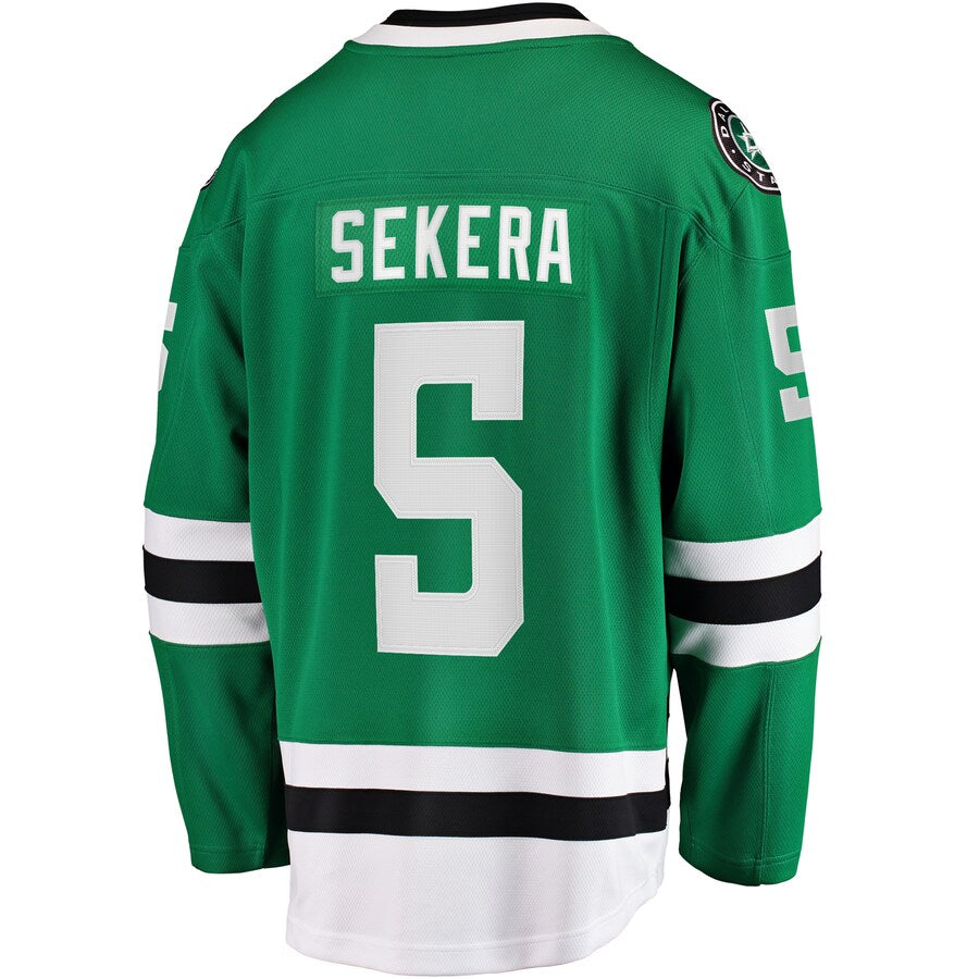 D.Stars #5 Andrej Sekera Fanatics Branded Breakaway Home Player Jersey Kelly Green Stitched American Hockey Jersey UNEC