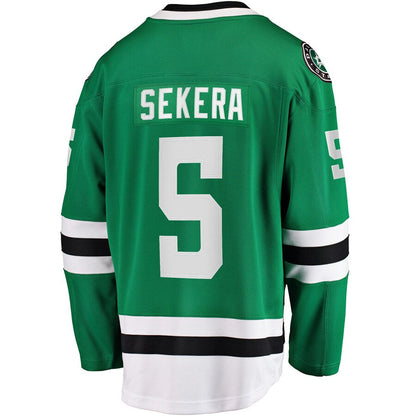 D.Stars #5 Andrej Sekera Fanatics Branded Breakaway Home Player Jersey Kelly Green Stitched American Hockey Jersey UNEC