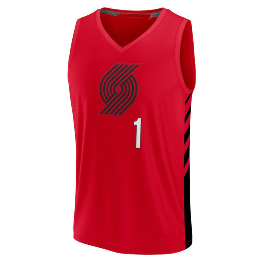 P.Trail Blazers #1 Anfernee Simons Fanatics Branded 2022-23 Fast Break Replica Jersey Red Statement Edition Stitched American Basketball Jersey UNEC