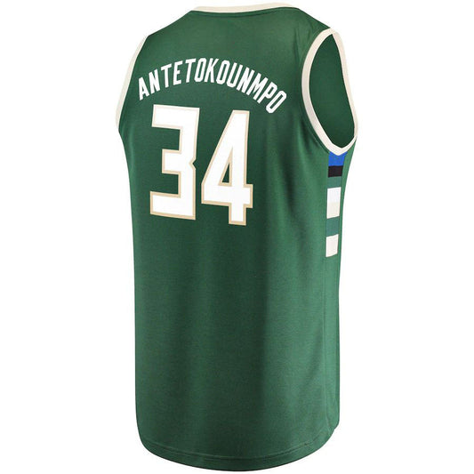 M.Bucks #34 Giannis Antetokounmpo  Fanatics Branded Fast Break Replica Player Jersey Green Icon Edition Stitched American Basketball Jersey UNEC