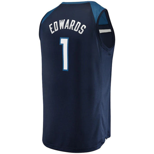 M.Timberwolves #1 Anthony Edwards Fanatics Branded  2021-22 Fast Break Replica Jersey Icon Edition Navy Stitched American Basketball Jersey UNEC