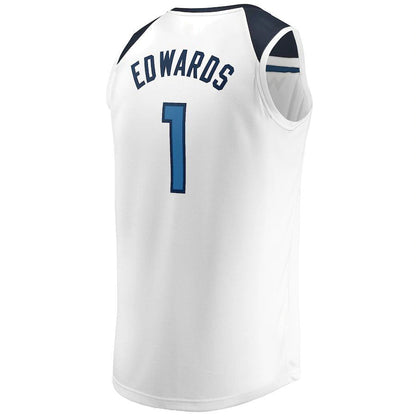 M.Timberwolves #1 Anthony Edwards Fanatics Branded 2022-23 Fast Break Replica Jersey White Association Edition Stitched American Basketball Jersey UNEC