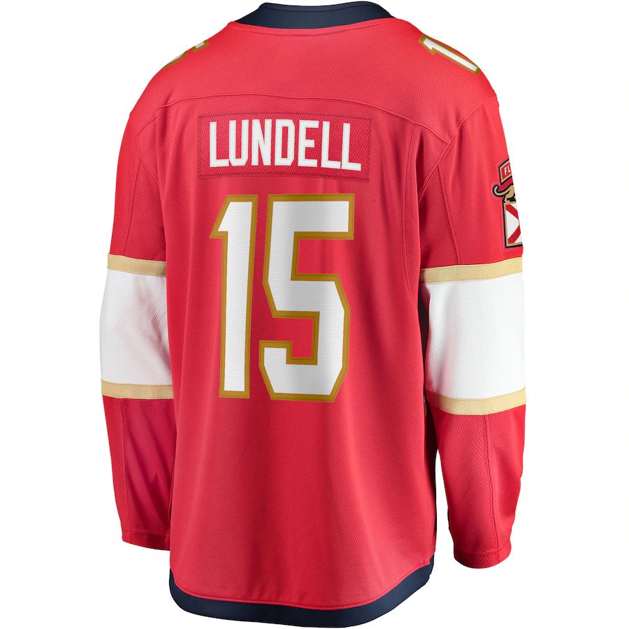 F.Panthers #15 Anton Lundell Fanatics Branded Home Breakaway Player Jersey  Red Stitched American Hockey Jersey UNEC