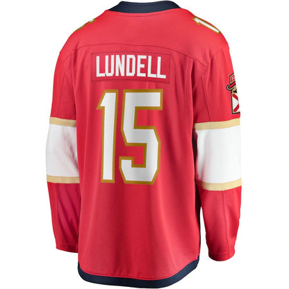 F.Panthers #15 Anton Lundell Fanatics Branded Home Breakaway Player Jersey  Red Stitched American Hockey Jersey UNEC