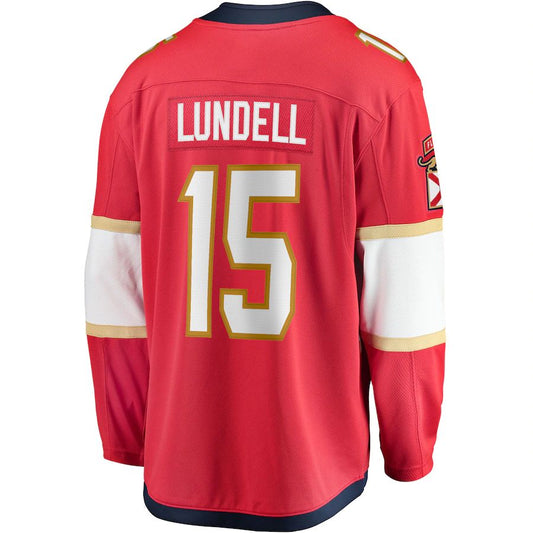 F.Panthers #15 Anton Lundell Fanatics Branded Home Breakaway Player Jersey  Red Stitched American Hockey Jersey UNEC