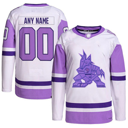 Custom A.Coyotes Hockey Fights Cancer Primegreen Authentic Jersey White Purple Stitched American Hockey Jersey UNEC