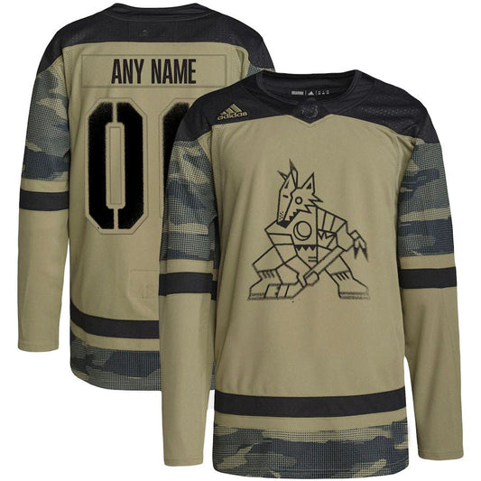 Custom A.Coyotes Military Appreciation Team Authentic Custom Practice Jersey Camo Stitched American Hockey Jersey UNEC