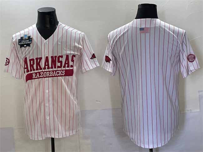A.Razorbacks Blank White Pinstripe 2025 World Series Stitched American College Jerseys